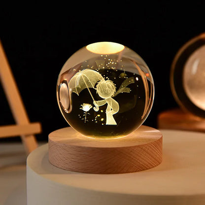 3D Crystal Ball Glass Planet LED Warm Night Light