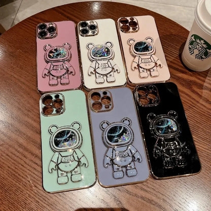 3D Quicksand Bear Bracket Plating Case For iPhone 16