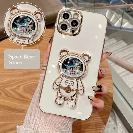 3D Quicksand Bear Bracket Plating Case For iPhone  15