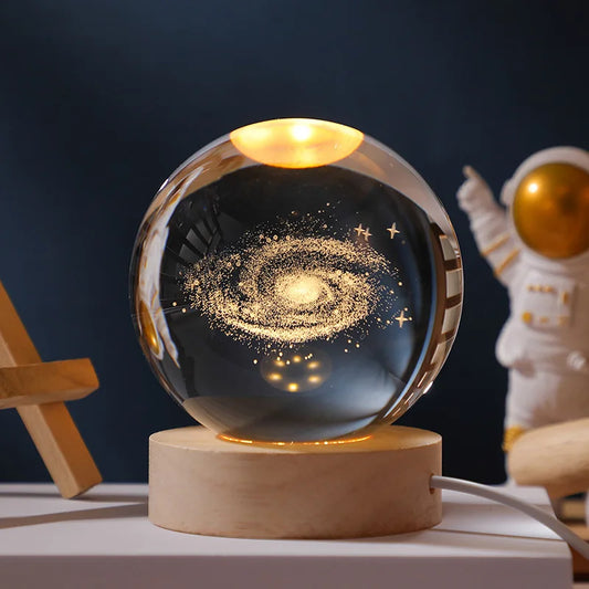 3D Crystal Ball Glass Planet LED Warm Night Light