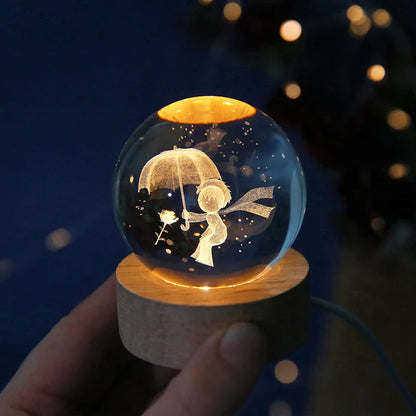 3D Crystal Ball Glass Planet LED Warm Night Light