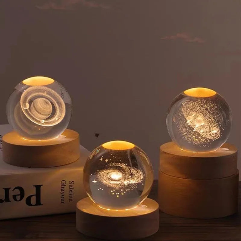 3D Crystal Ball Glass Planet LED Warm Night Light