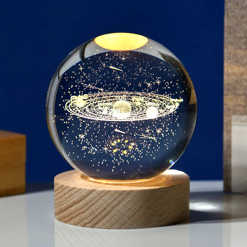 3D Crystal Ball Glass Planet LED Warm Night Light