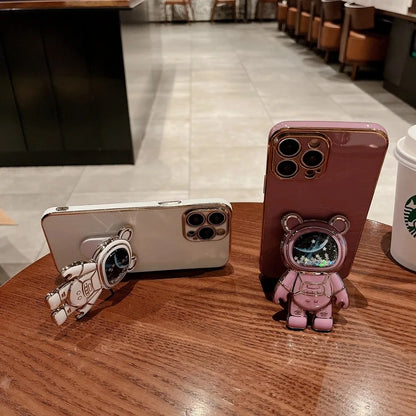 3D Quicksand Bear Bracket Plating Case For iPhone  15