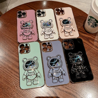 3D Quicksand Bear Bracket Plating Case For iPhone  15