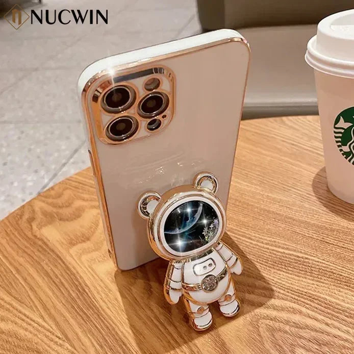 3D Quicksand Bear Bracket Plating Case For iPhone 16