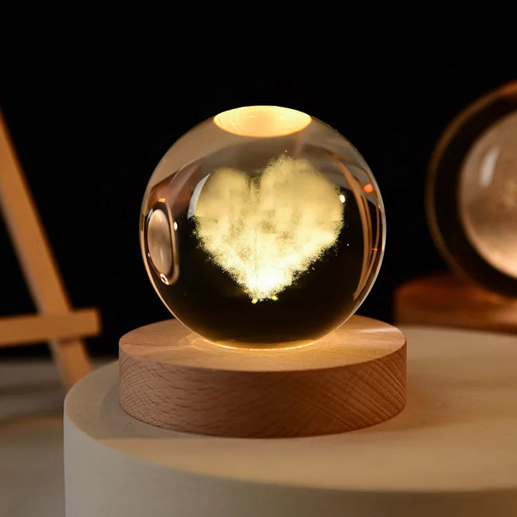 3D Crystal Ball Glass Planet LED Warm Night Light