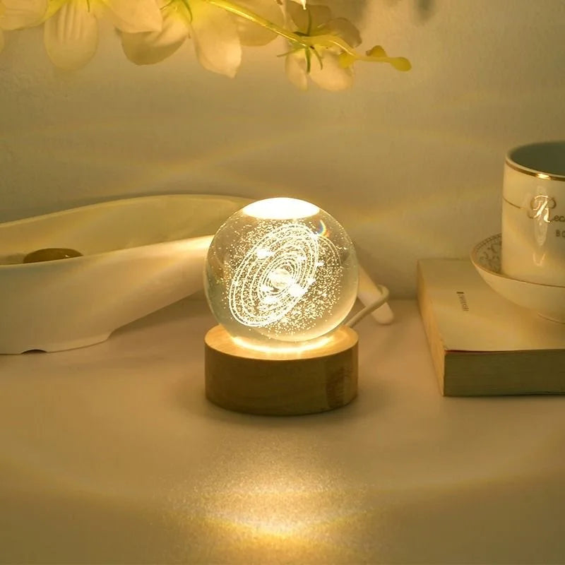 3D Crystal Ball Glass Planet LED Warm Night Light